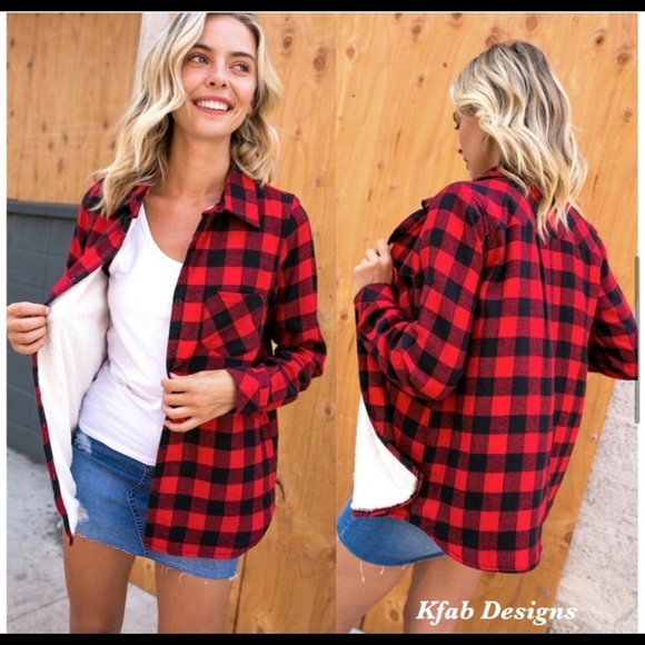 New! Clearance 🍇 buffalo Plaid Sherpa fleece lined flannel Top - Picture 6 of 12
